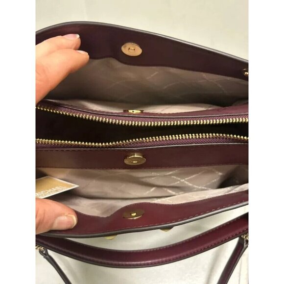 Michael kors Chain Strap Tote Shoulder Handbag Womens Oxblood Leather Zip-Up - Picture 7 of 8